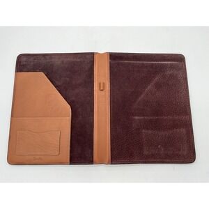 Paolo TAN BROWN REAL LEATHER ATTACHE PAPER HOLDER Used VTG 10x12.5"